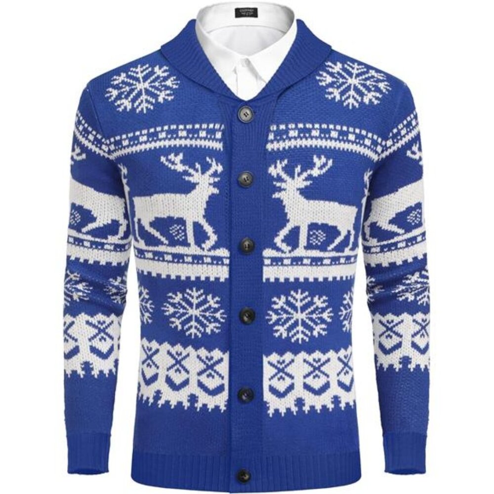 New Men's Christmas Cardigans Ugly Xmas Sweaters Reindeer Snowflake Shawl
